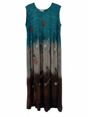 Rhea Sleeveless Dress - Teal Ombre Floral Midi/Maxi - Slight High Low